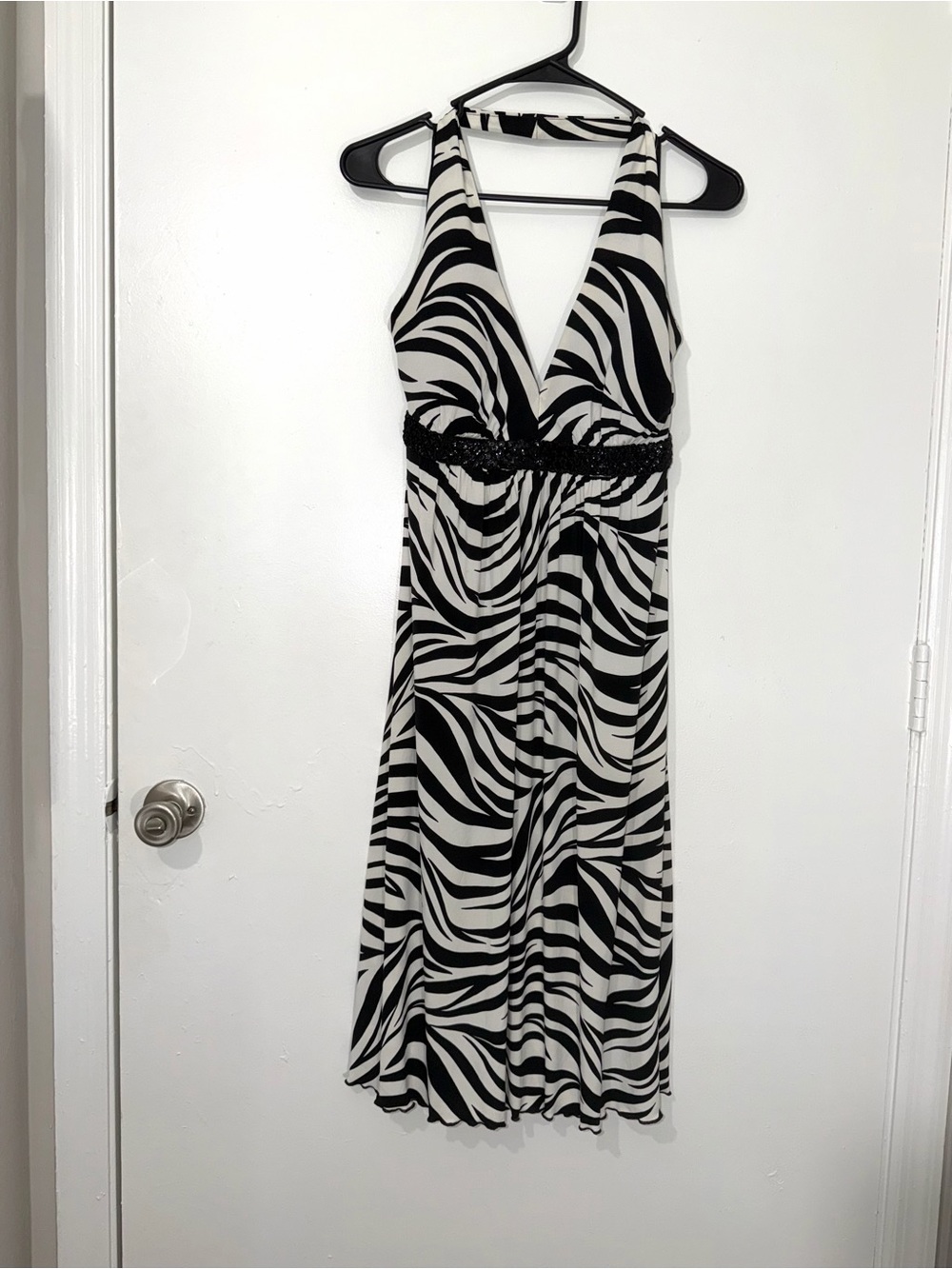 Vintage Y2K Zebra Print Mob Wife Indie Sleaze Halter Midi Dress Size 12